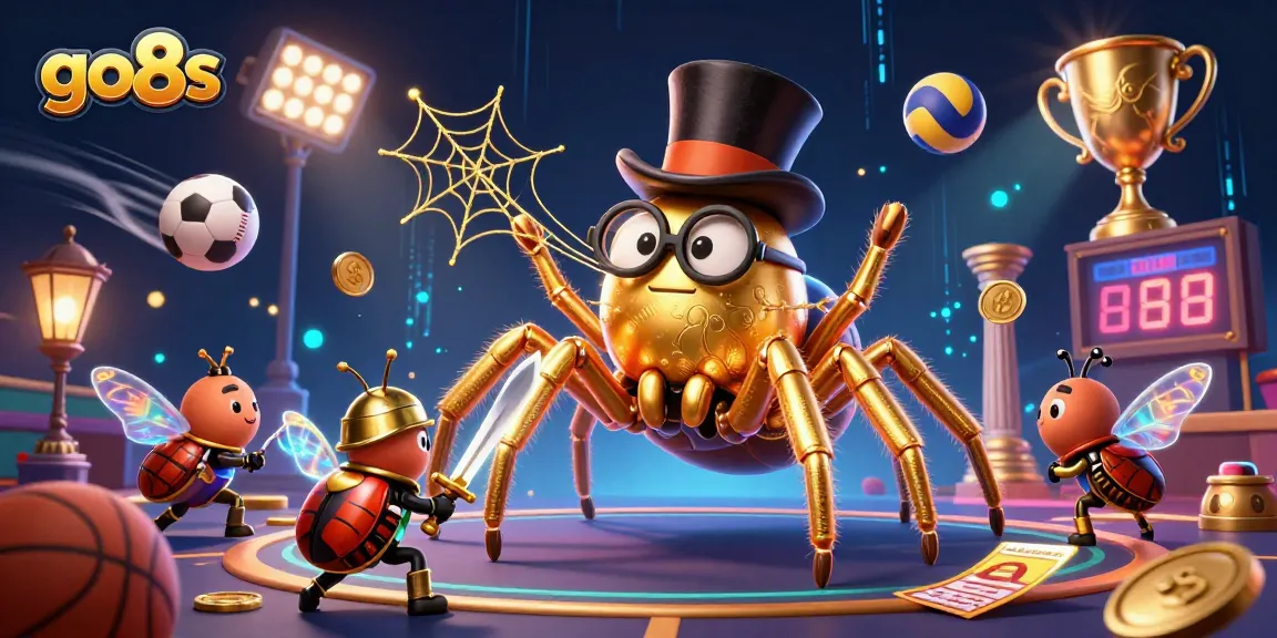 Engage with go8s in a vibrant 3D casino scene featuring dynamic sports elements and charming characters.