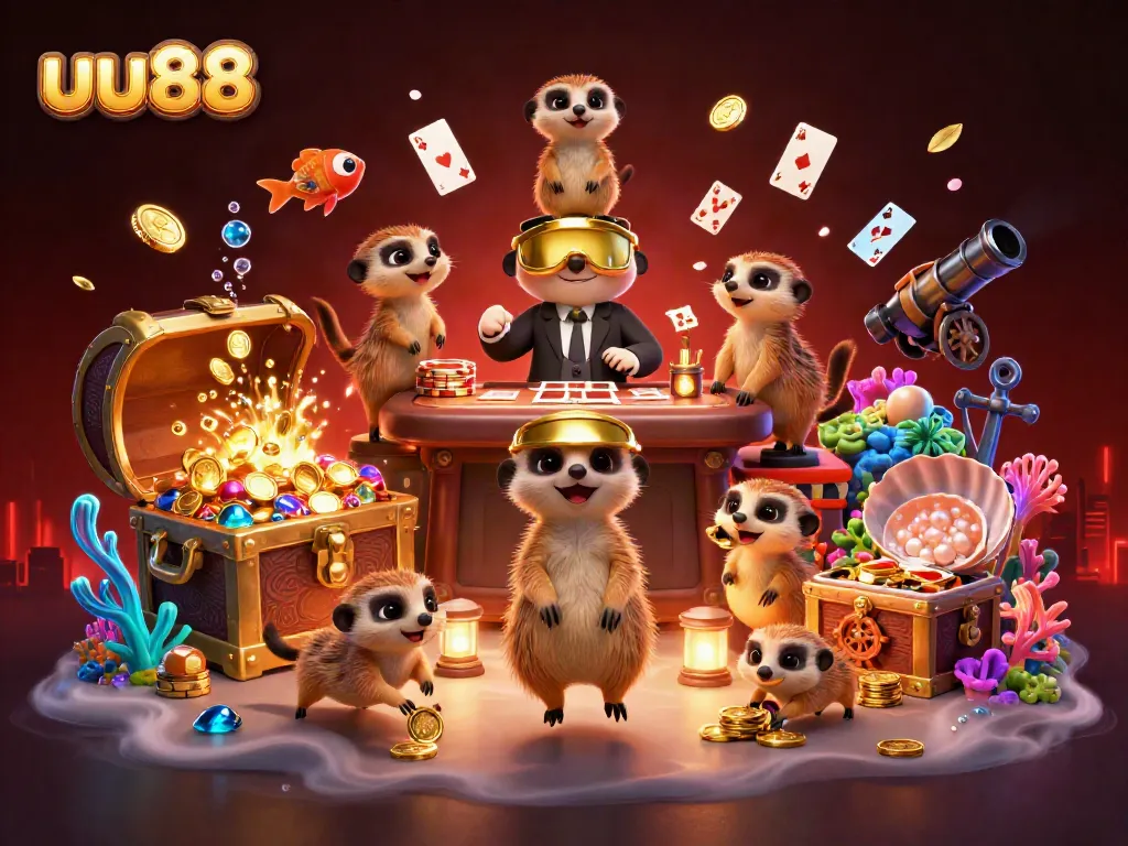 Experience the dynamic gambling scene of uu88 with meerkats running a colorful casino operation.