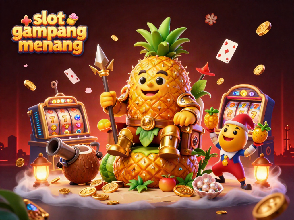 Experience excitement with slot gampang menang amidst vibrant casino characters and treasure elements.