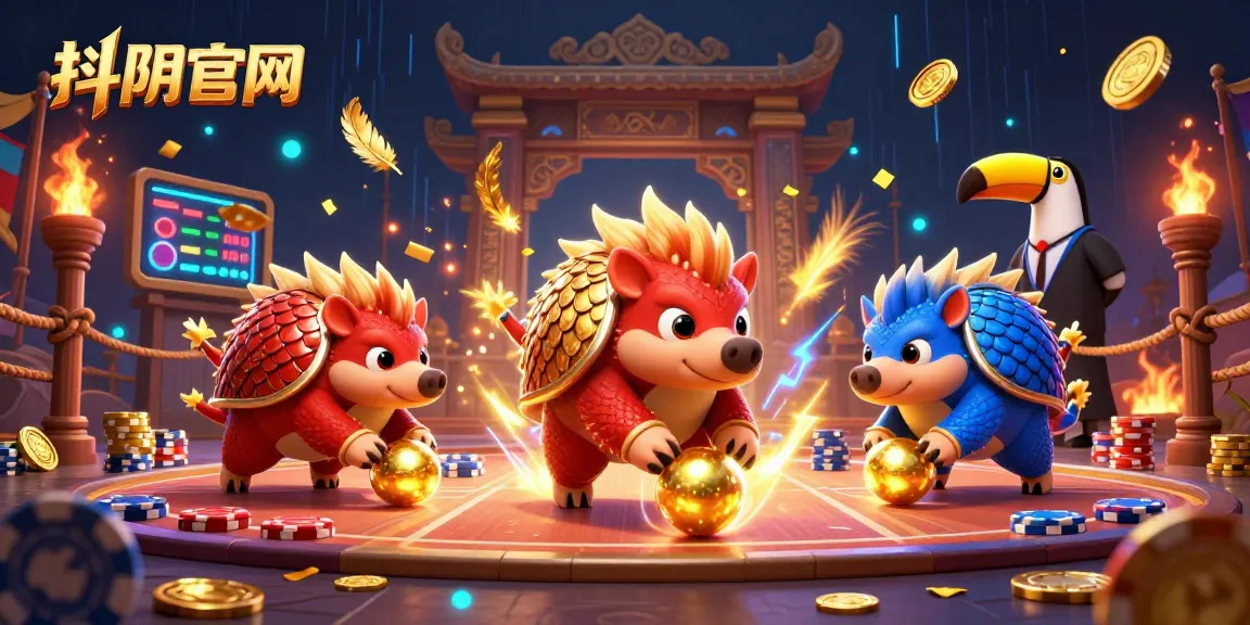 Engage with the dynamic gameplay of 抖阴官网 as rival pangolins roll into golden balls amidst poker chips.