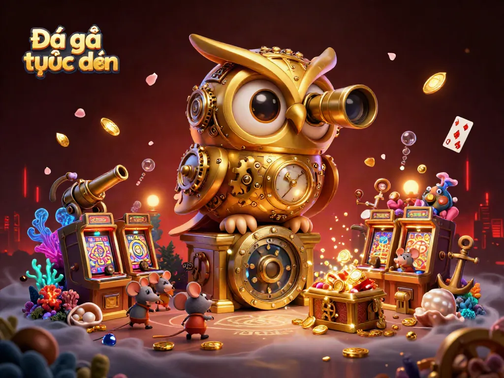 Experience Đá gà trực tiếp with our dynamic 3D illustration showcasing a vibrant casino floor filled with excitement.