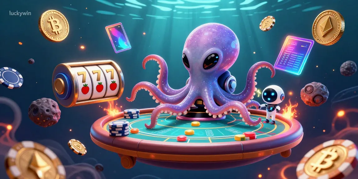 Experience thrilling gameplay at luckywin with a vibrant space-themed casino scene featuring an alien octopus and poker elements.