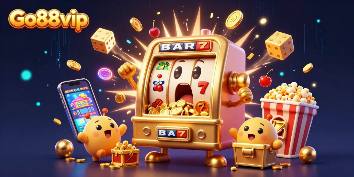 Experience winning thrills with Go88vip, featuring vibrant slot machines, coins, and gaming excitement.