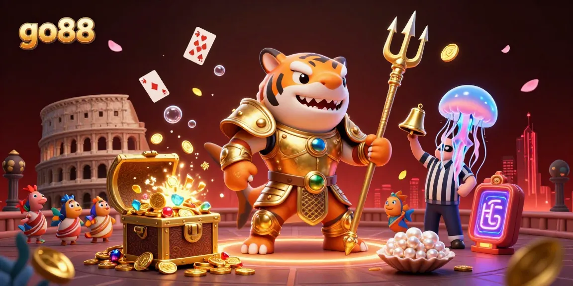 Win big at go88 with an exciting underwater casino scene featuring a tiger shark and thrilling game elements.