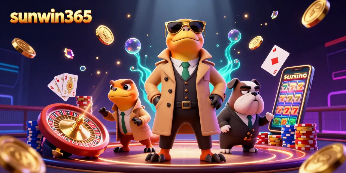 Experience excitement at sunwin365 with cartoon raptors in a trench coat entering a VIP casino lounge.