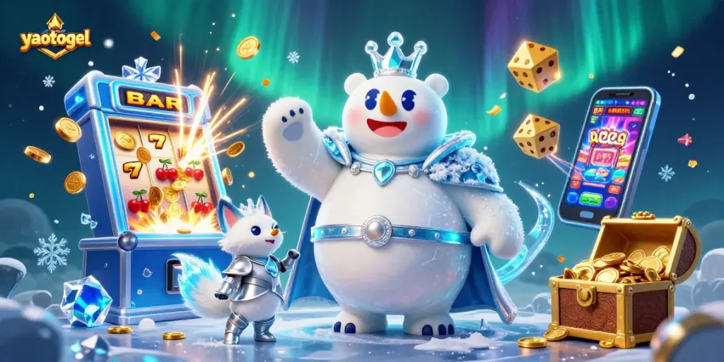 Win big at yaotogel with a vibrant slot machine and engaging casino elements in a fantasy world.