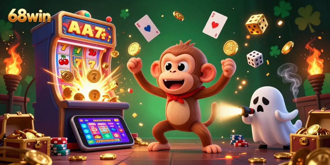 Experience the thrill of winning at 68win's vibrant casino with dynamic golden elements and exciting game scenes.