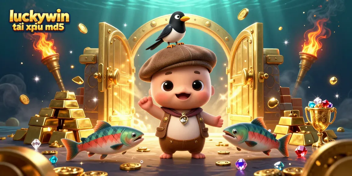 Engage in thrilling luckywin tài xỉu md5 gameplay surrounded by magical treasures and characters.