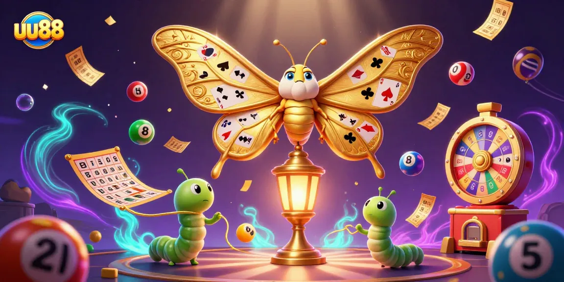 Experience thrilling gameplay at uu88 with a magical casino scene featuring an enchanting atlas moth and vibrant lottery elements.