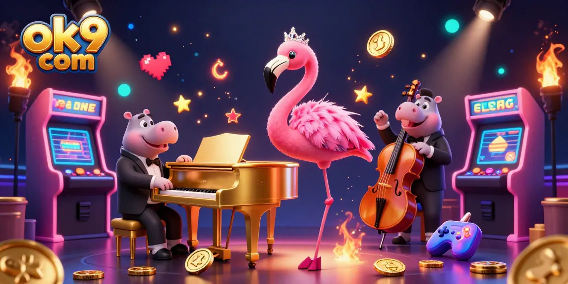Engage with the vibrant world of ok9 com's gaming adventure featuring a singing flamingo and hippo bassist.