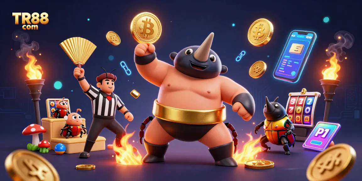 Experience thrilling gameplay at TR88 com with a dynamic illustration of a sumo beetle champion.