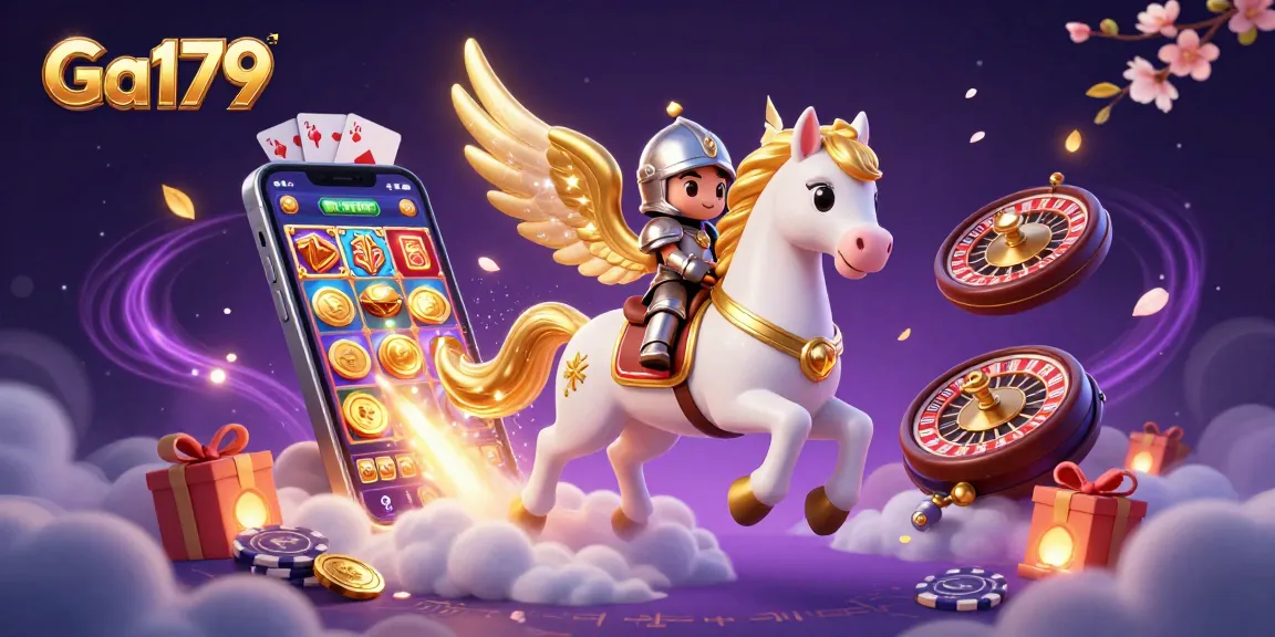 Engage in thrilling gaming adventures with Ga179's colorful scene of a celestial horse and knight.