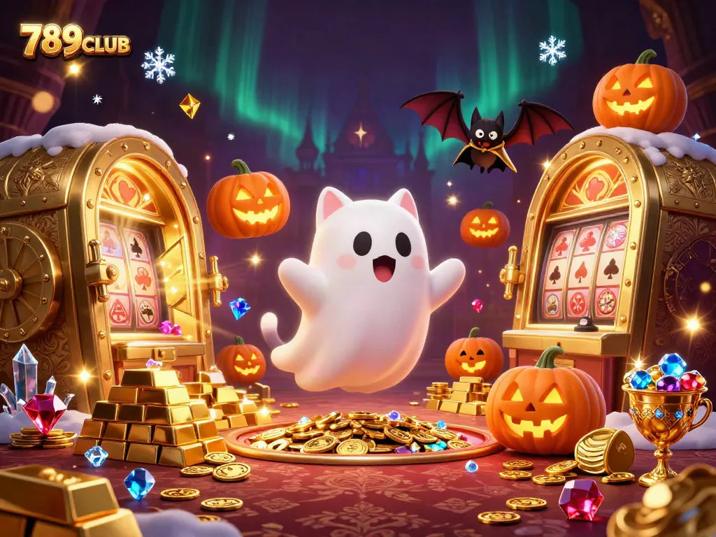 Engage with the mystical world of 789CLUB featuring a ghost cat in a haunted casino.