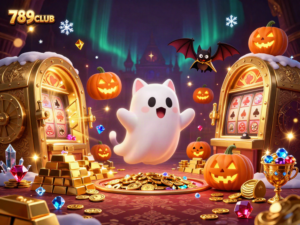 Engage with the mystical world of 789CLUB featuring a ghost cat in a haunted casino.