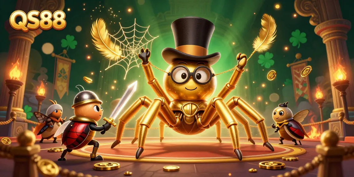 Join the adventure with QS88 where a brave beetle knight faces challenges in a vibrant casino world.