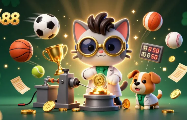 Engage in the thrill of tải go88 with this vibrant 3D casino illustration featuring an adventurous mad scientist cat.
