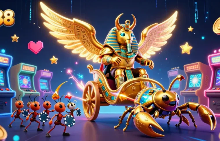 Join the adventure with tr88 as a gold beetle and scorpions embark on a vibrant casino game journey!