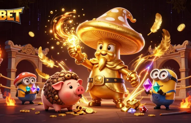 Experience exciting FABET magic with a golden wizard, treasure-hunting pig, and gemstone minions.