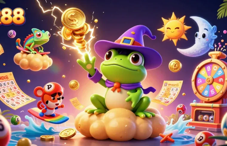 TR88 showcases a thrilling 3D scene with enchanting characters amidst a dynamic lottery and casino game atmosphere.