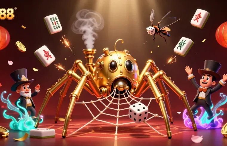 Engaging five88 themed illustration featuring steampunk characters and dynamic casino elements.