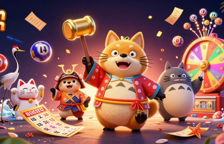 Experience the excitement of Sun win with colorful lottery elements and cheerful characters in action.