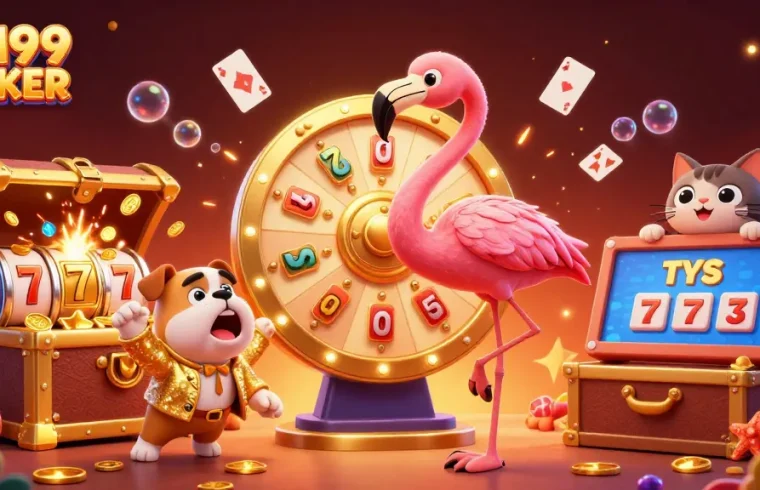 Engage with MM99 LOCKER at a vibrant casino scene featuring adorable characters and jackpots.