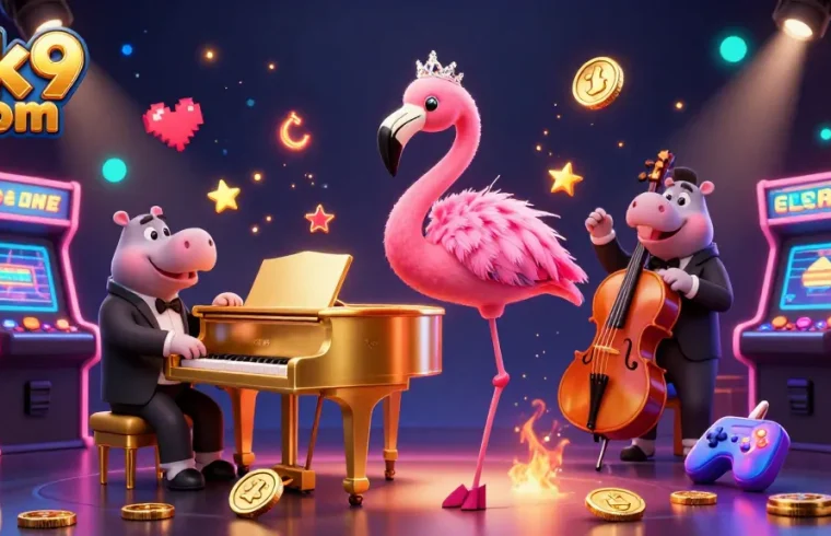 Engage with the vibrant world of ok9 com's gaming adventure featuring a singing flamingo and hippo bassist.