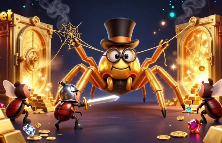 Engage in thrilling casino adventures with Shbet featuring a golden tarantula and brave beetle knight.