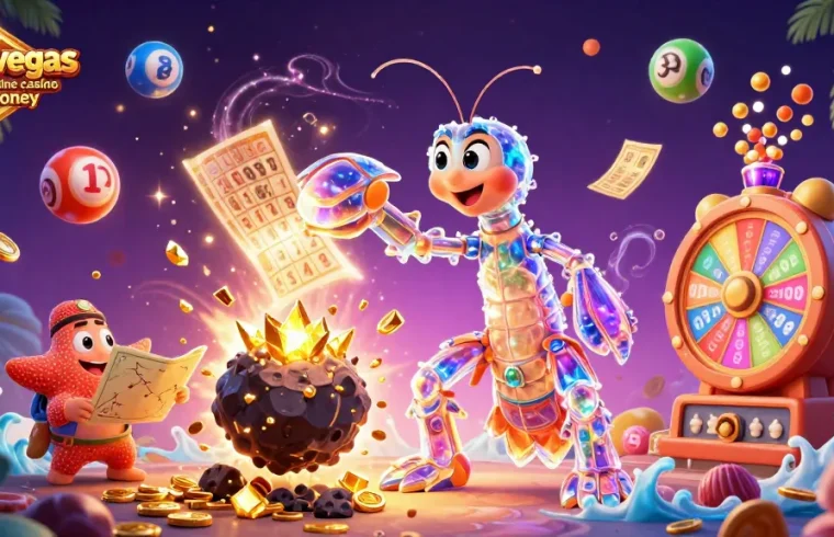 Engaging scene showcasing crazyvegas australia online casino real money with a galactic mantis shrimp and a starfish.