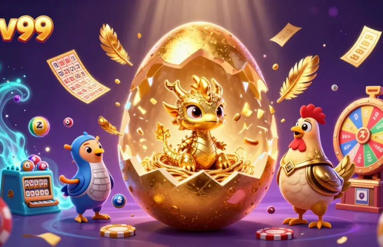Experience zev99's thrilling casino atmosphere with a dazzling golden baby dragon and lively lottery elements.