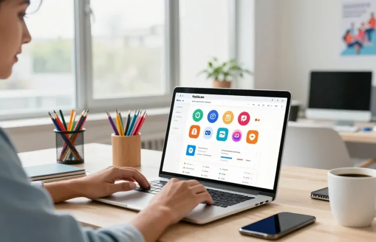 GEGESLOT pengguna platform Heylink.me dalam lingkungan kerja modern yang dinamis.