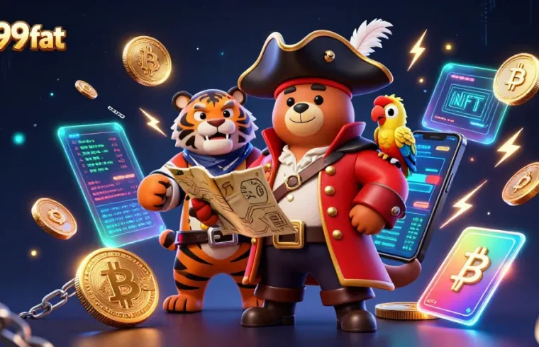 Engage with mm99fat's thrilling casino world featuring a cartoon pirate captain bear and treasures.